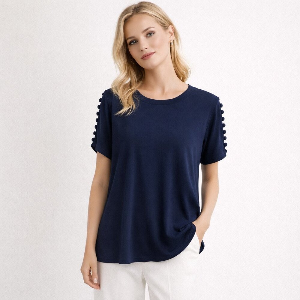 MICHAEL KORS | Navy Blue Short Sleeve Top – Women’s Medium